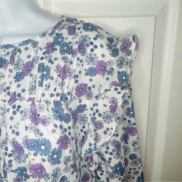 Modcloth Floral Prairie Doll Mini Dress Ruffle Shoulder Purple Blue L NWT - Picture 6 of 12
